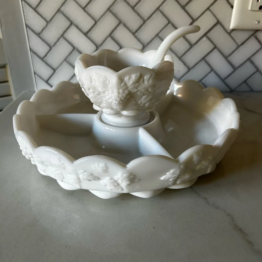 Anchor Hocking White Milk Glass Divided Serving Set